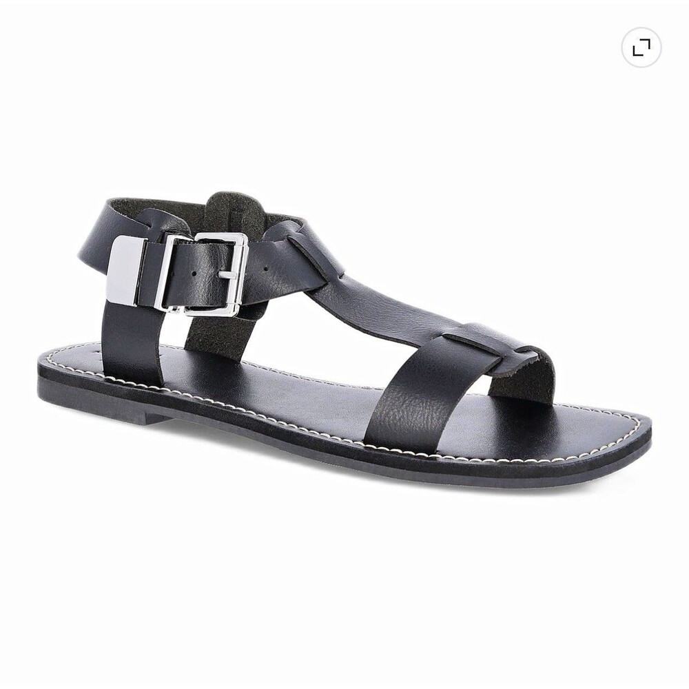 Time and Tru Women's Black Strappy Buckle Sandals Adjustable Strap US 9
